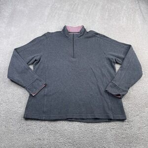 Orvis Sweater Womens Large Gray Half‎ Zip Pullover Cotton Red Stripe Trim Casual